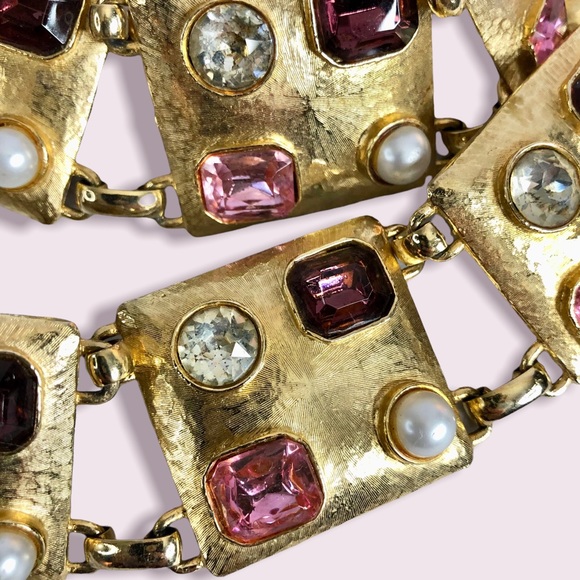 VINTAGE STATEMENT BELT 1960’s Encrusted Gemstone and Costume Pearl OOAK - Picture 3 of 16